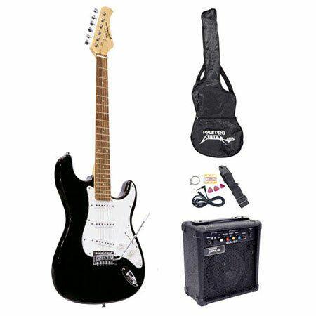 Pyle PEGKT15B - Beginners Electric Guitar Kit  Includes Amplifier & Accessories (Black)