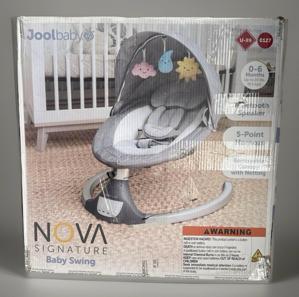 JOOL BABY Nova Signature Motorized Infant Baby Swing - Gray (2024 ver) Bluetooth