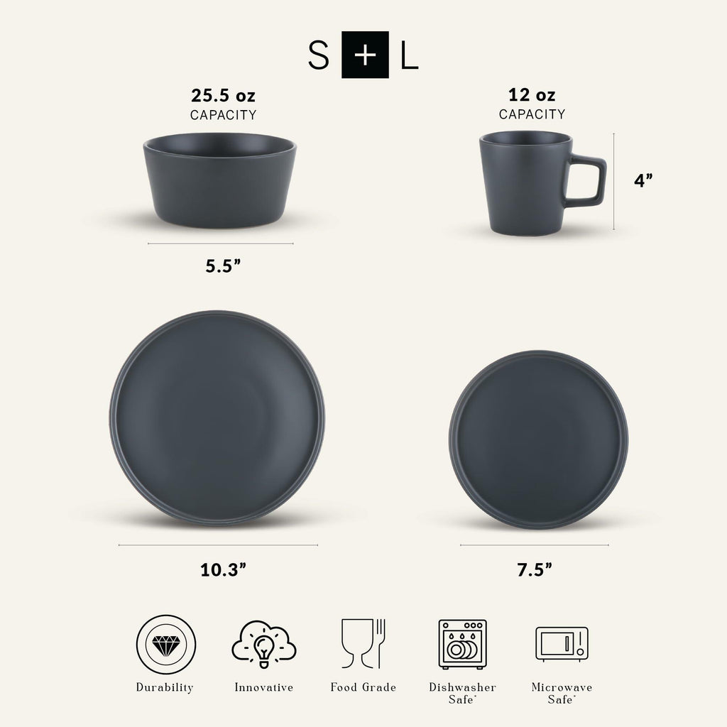 Stone Lain 32 Piece Stoneware Dinnerware Set, Service for 8, Gray Matte