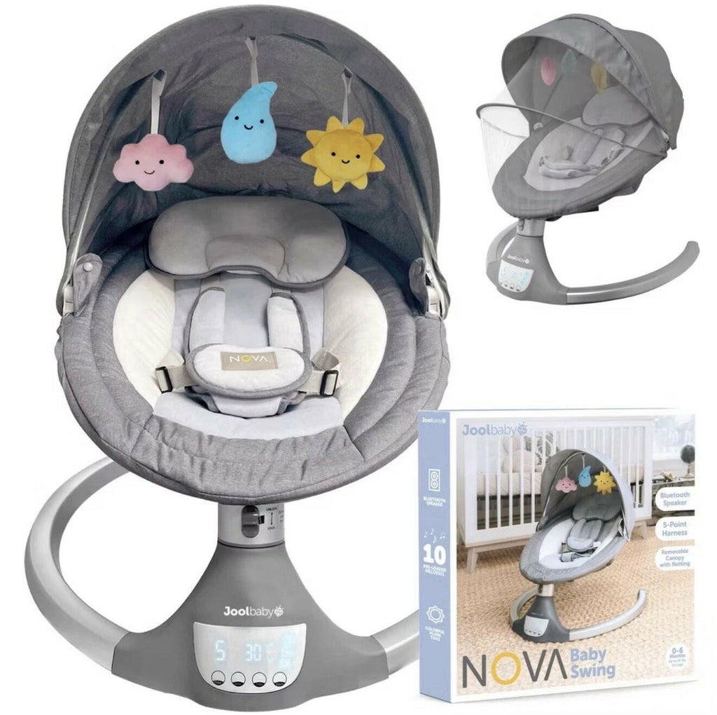 JOOL BABY Nova Signature Motorized Infant Baby Swing - Gray (2024 ver) Bluetooth