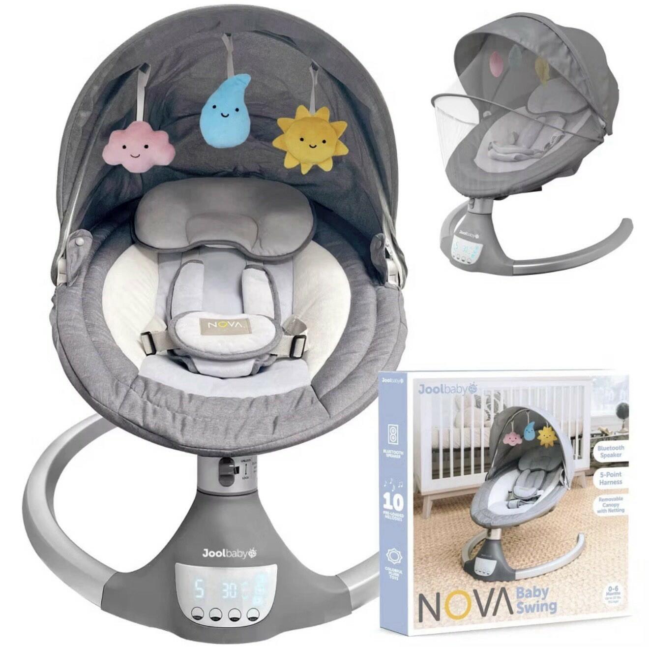 JOOL BABY Nova Signature Motorized Infant Baby Swing - Gray (2024 ver) Bluetooth