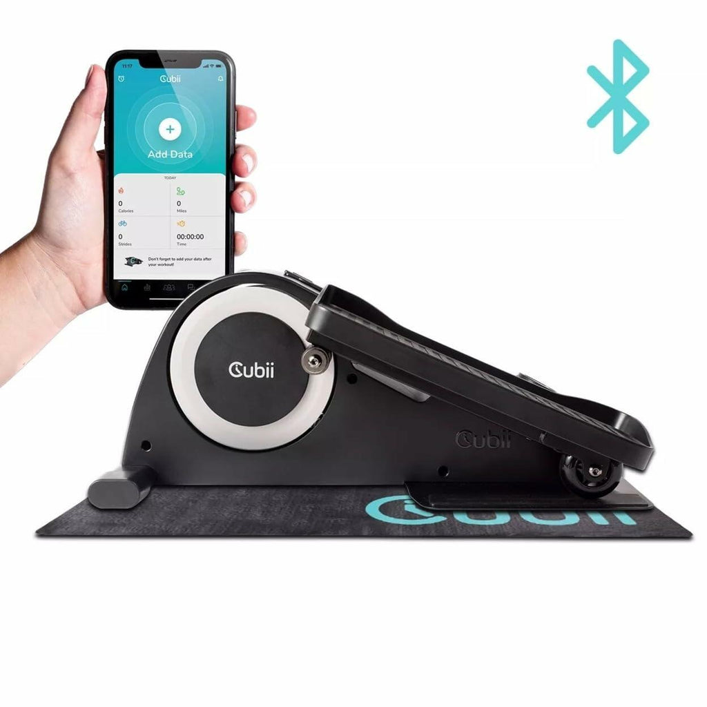 Cubii JR1+ Under Desk Elliptical Exercise Machine Bundle with Non Slip Mat - Compact, Quiet, Adjustable Resistance Levels, Portable, Bluetooth Connected for Adults and Seniors