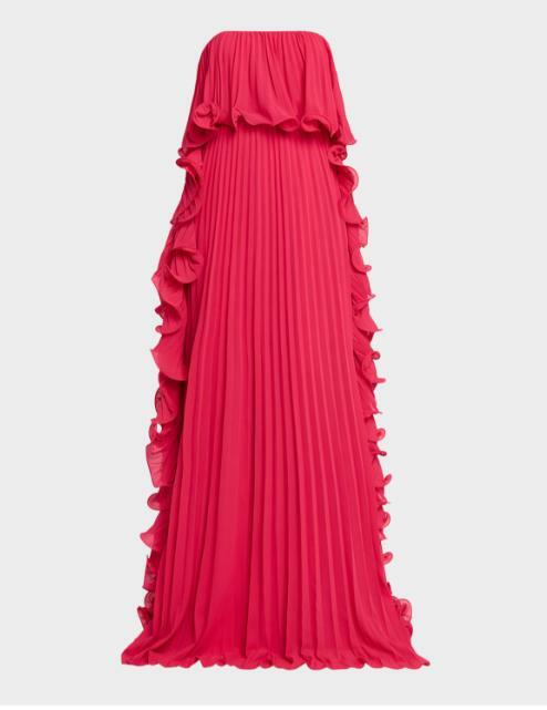 Ruffle-Adorned Pleated Gown by Badgley Mischka