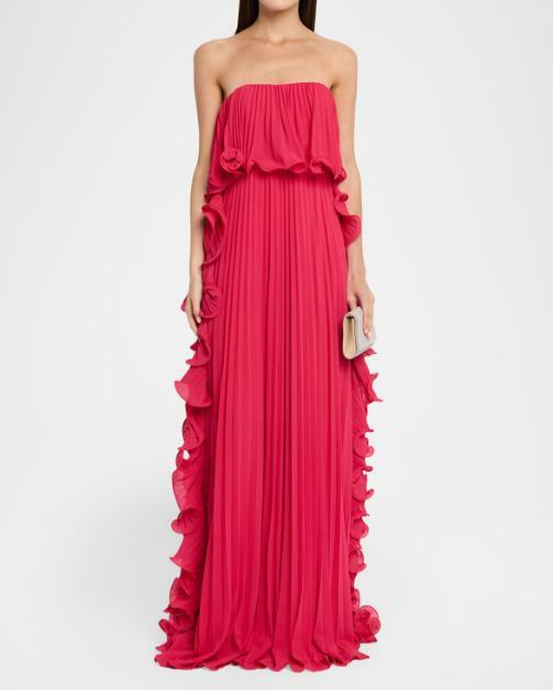 Ruffle-Adorned Pleated Gown by Badgley Mischka