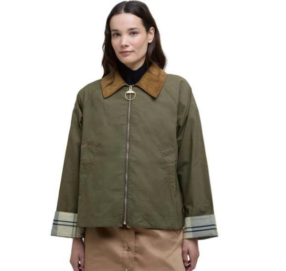 Barbour Women's Catlin Showerproof Jacket, Dusky Green/Ancient Tartan, 14