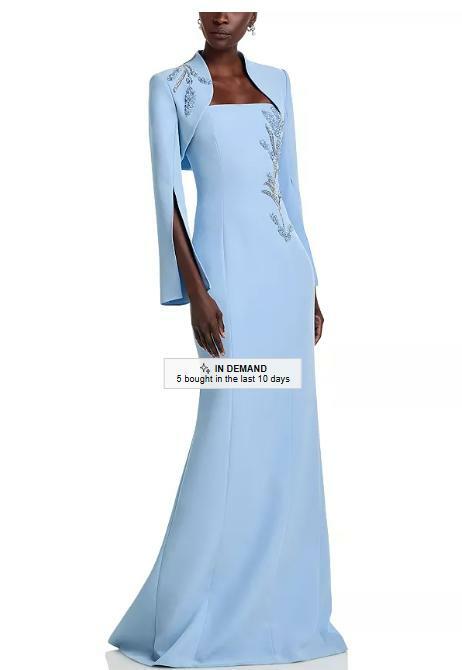 Teri Jon by Rickie Freeman Crepe Bead Trim Bolero & Strapless Gown