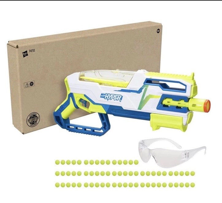 Nerf Hyper Siege-50 Pump-Action Blaster, 40 Hyper Rounds, Eyewear, Up to 110 FPS Velocity, Easy Reload, Holds Up to 50 Rounds