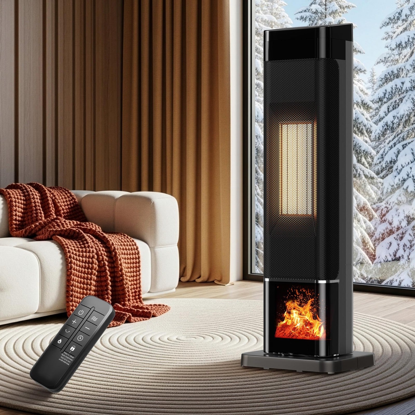Uthfy Space Heater for indoor use, Large Room with 3D 26 Inch, Black