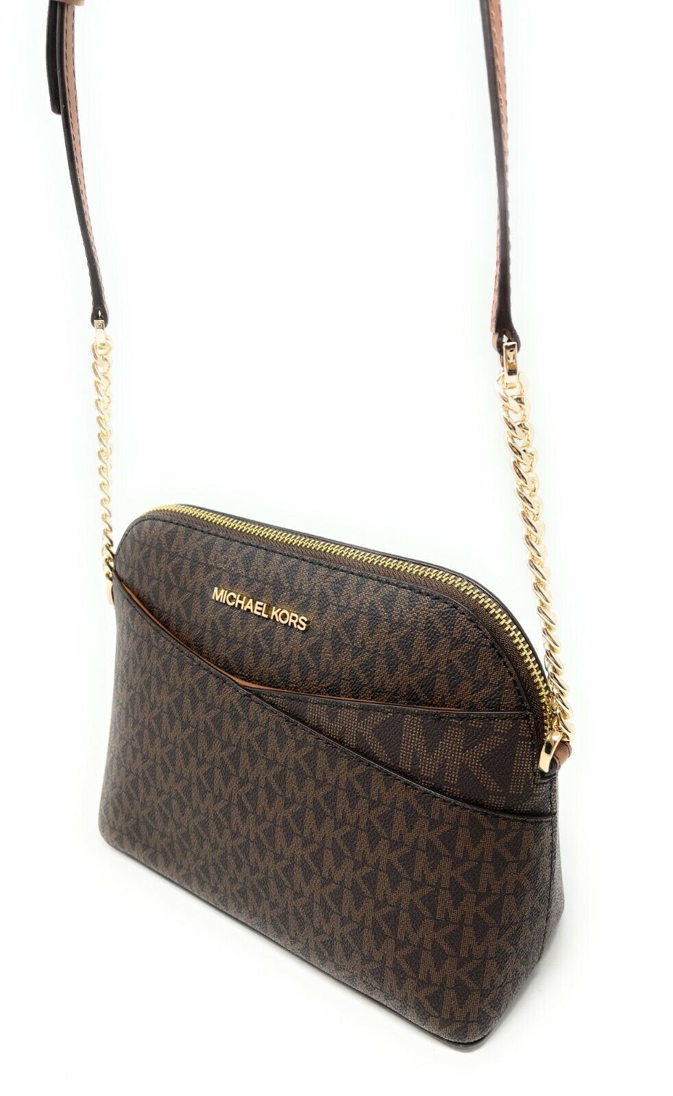 Michael Kors Jet Set Medium Crossbody Leather Handbag (BROWN) dome brand new