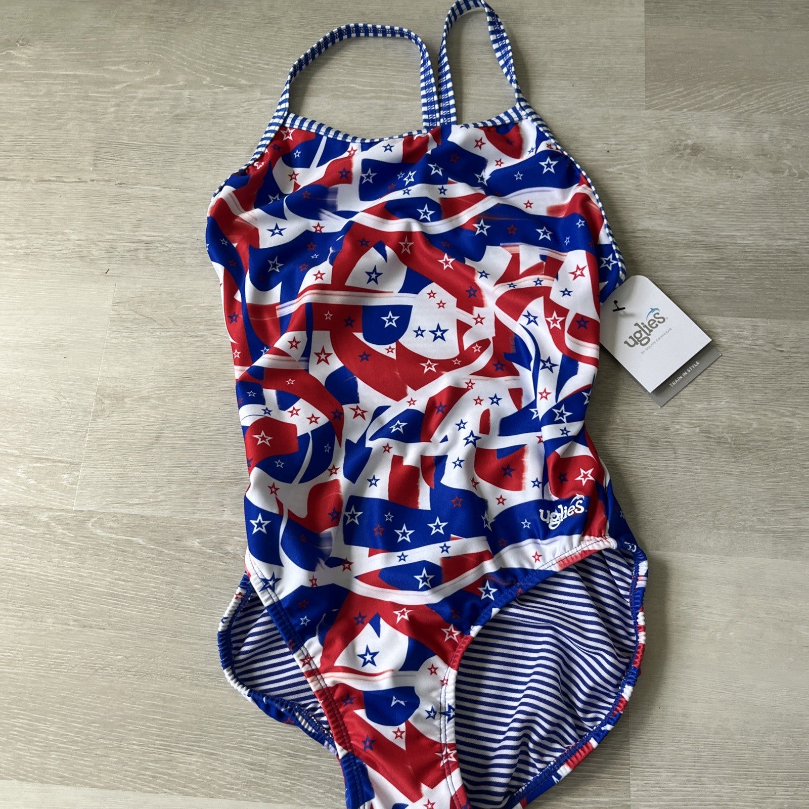 Dolfin Uglies Salute V Back  Swimsuit Woman’s Size 20-38  Red  White & Blue