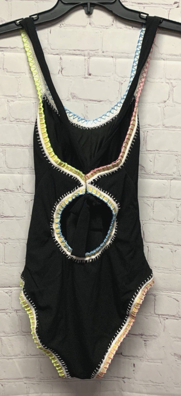 Pq Swim X Solange Ferrarini Medium Swimsuit Crochet Trim One-Piece Black New