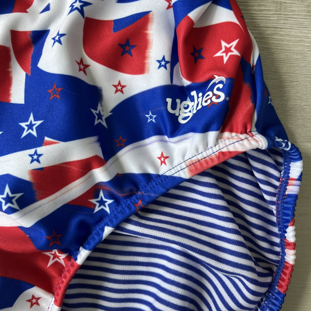 Dolfin Uglies Salute V Back  Swimsuit Woman’s Size 20-38  Red  White & Blue
