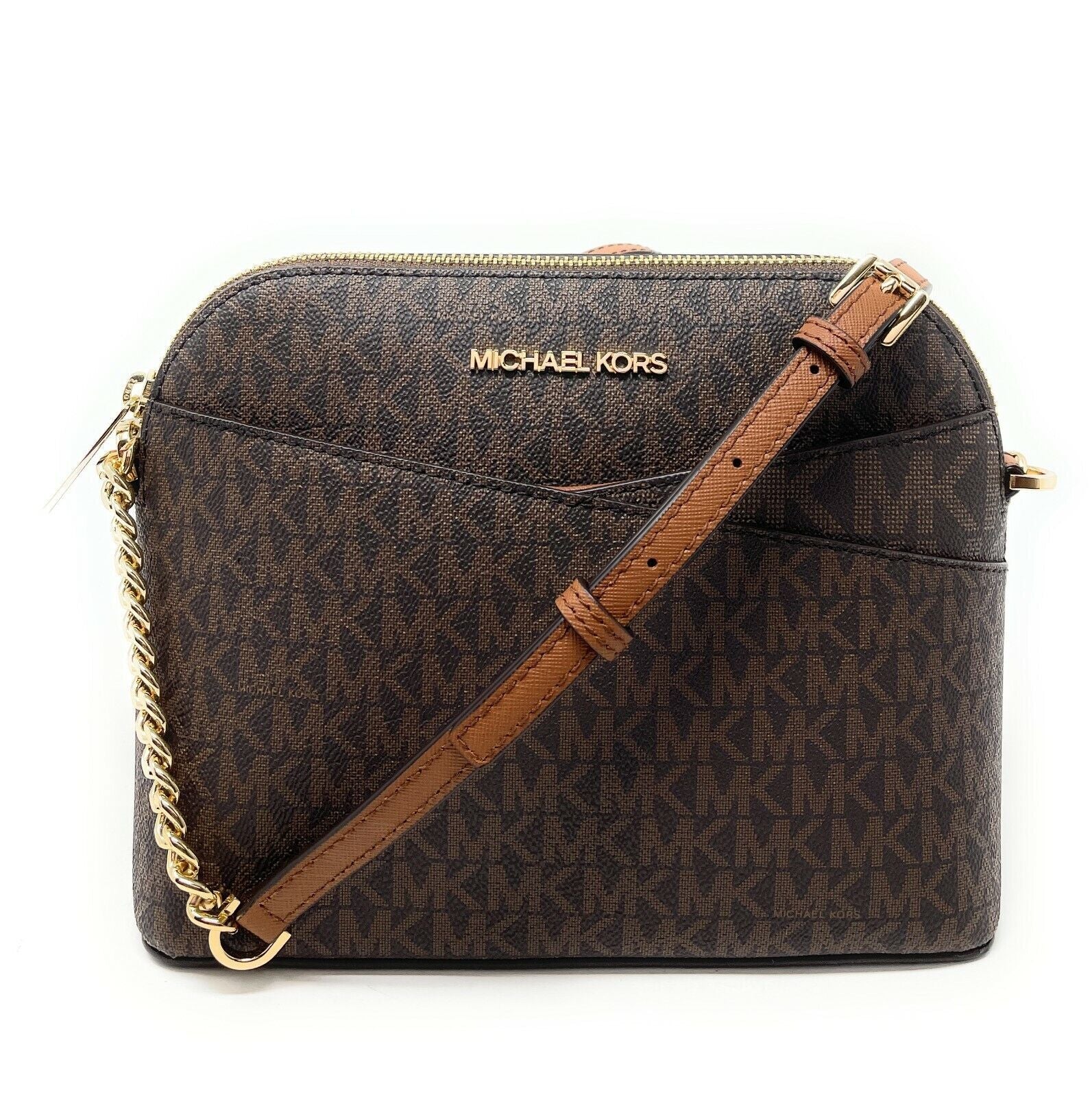 Michael Kors Jet Set Medium Crossbody Leather Handbag (BROWN) dome brand new
