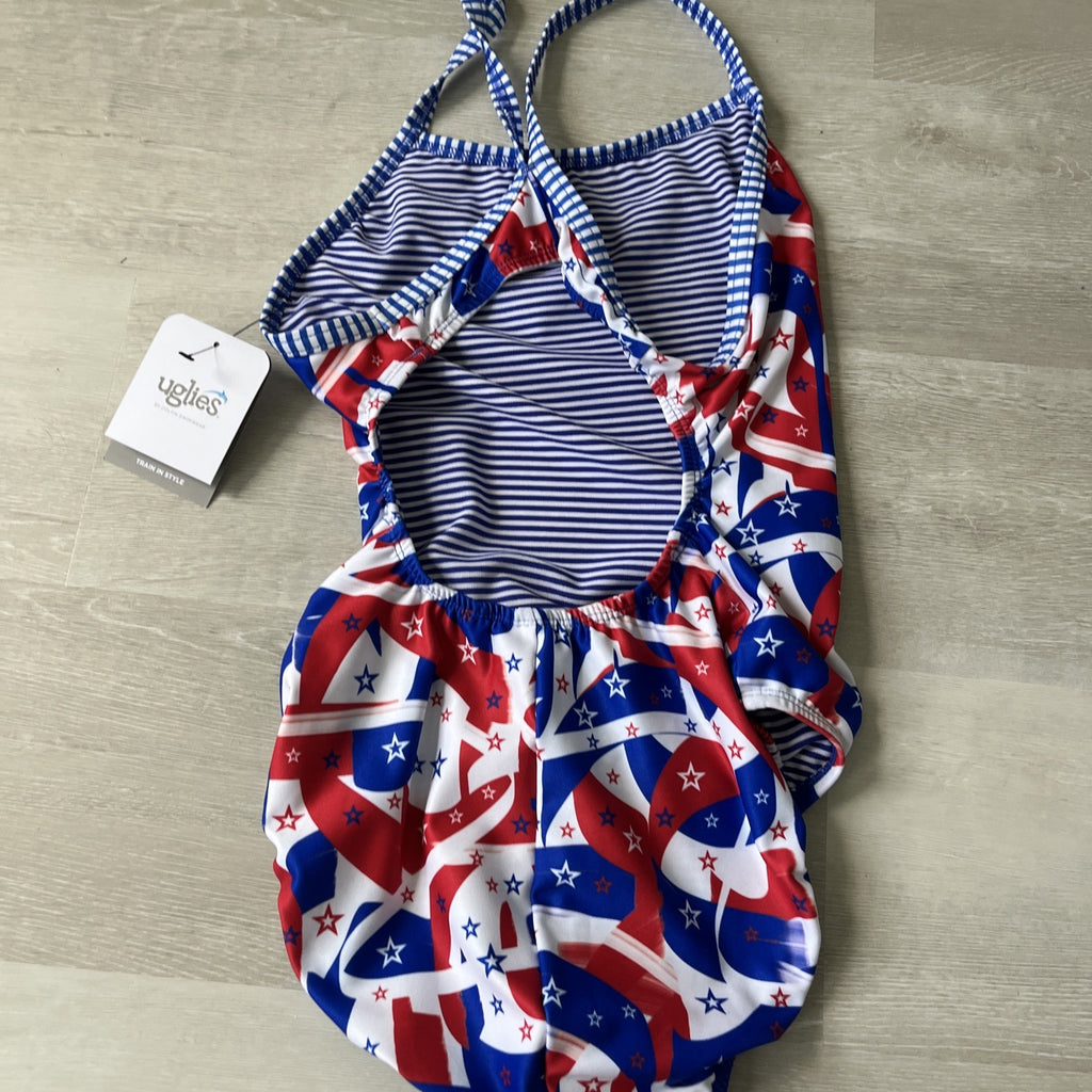 Dolfin Uglies Salute V Back  Swimsuit Woman’s Size 20-38  Red  White & Blue